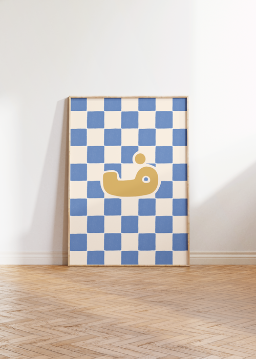 Arabic Letter Print: Blue Check