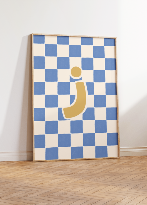 Arabic Letter Print: Blue Check